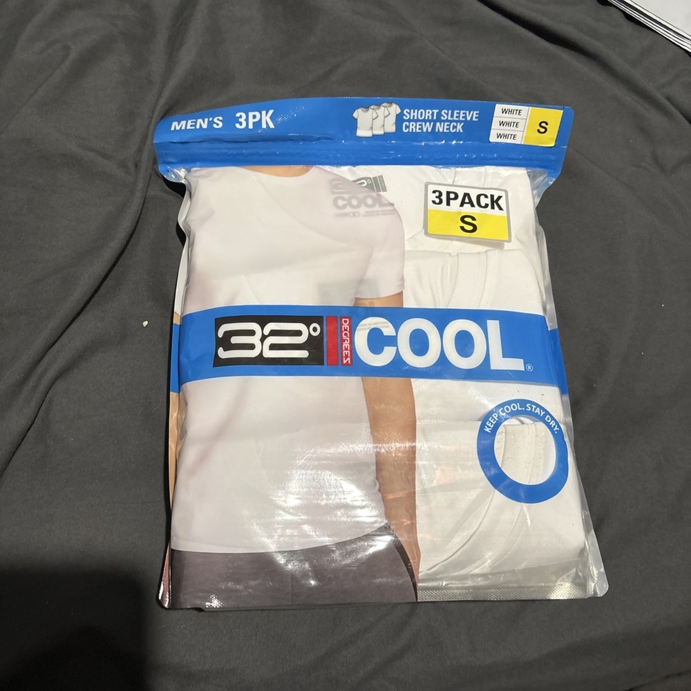 32 DEGREES Cool Crew Neck Short Sleeve Shirt Mens Small 3-Pack White New